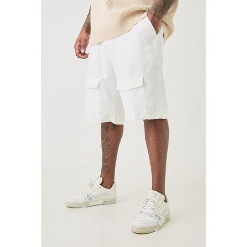 Plus Textured Cotton Jacquard Smart Cargo Shorts Homme - Blanc - 38, Blanc