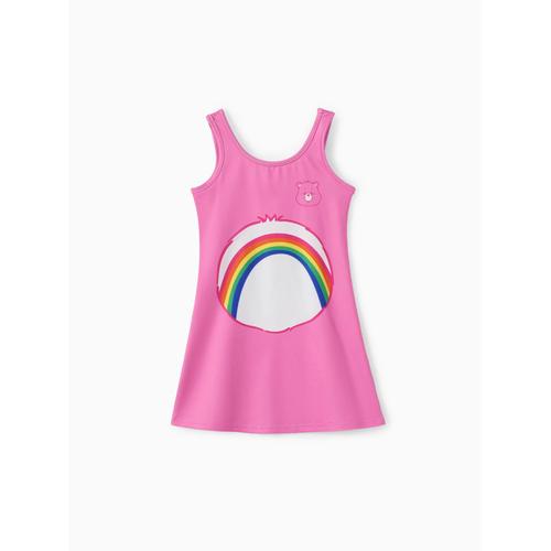 Care Bears Toddler,Kid Girls 1pc Happy Bear Belly Rainbow Sun Print Sleeveless Dress