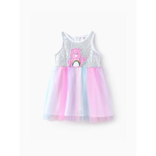Care Bears Toddler,Kids Girls 1pc Character Print Sequin Mesh Sleeveless Dress