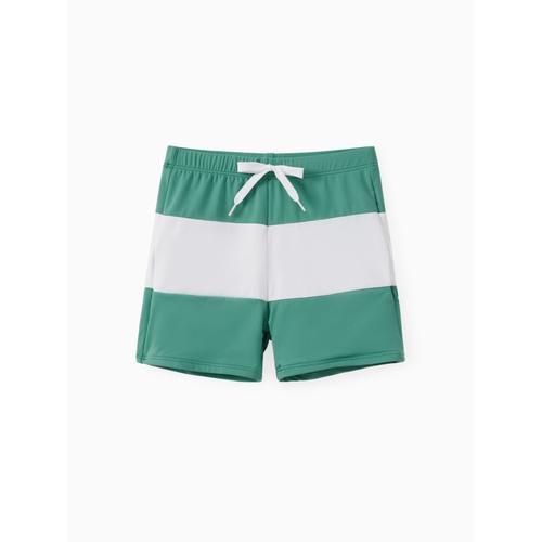Family Matching Green And White Color Block Drawstring Swim Trunks Or Bikini (Sun-Protective)
