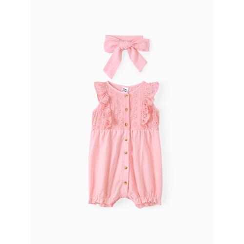 Baby Girl Ruffled Lace Design Jumpsuit With Headband