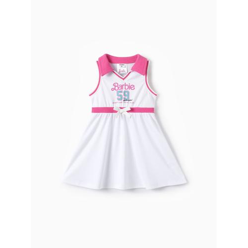 Barbie Toddler,Kid Girls 1pc Classic Letter Logo With Number Print Sporty Sleeveless Bowknot Polo Dress