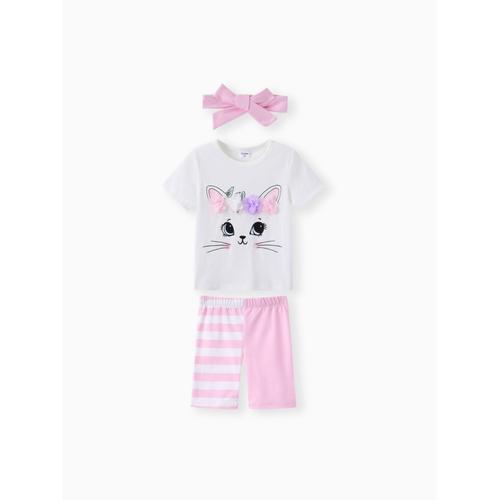 Enfant En Bas Âge Fille 3pcs Licorne Imprimé Tee-Shirt Et Short Et Bandeau Ensemble