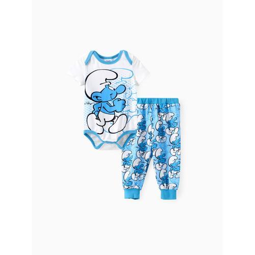 The Smurfs Baby Boys,Girls 2pcs Character Print Short-Sleeve Onesie With Pants Set