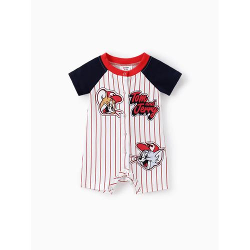 Tom And Jerry Baby Boys 1pc Striped Character Letter Print Onesie