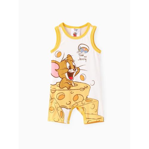 Tom And Jerry Baby Boy,Girls 1pc Character Character With Cheese Print Sleeveless Romper