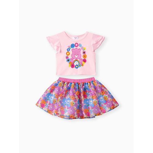 Care Bears Toddler Girls 2pcs Floral Bear Wreah Print Top With Skirt Set