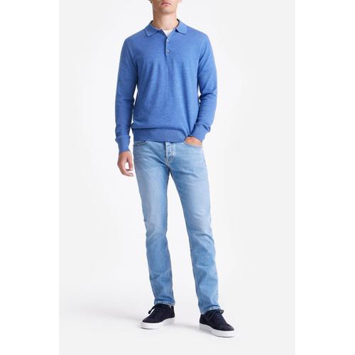 King Essentials The Robert Long Sleeve Polo Merino Mid Bleu Taille S