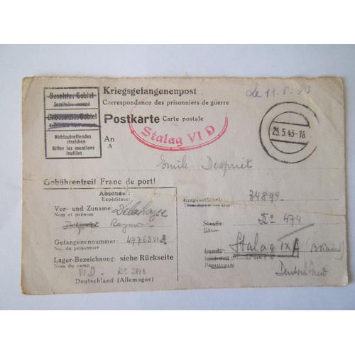 Lettre Prisonnier De Guerre Stalag 1943 Document 2 Ww