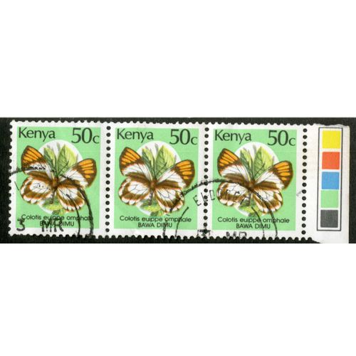 Trois Timbres Oblitérés Kenya, Colotis Euippe Omphale, Bawa Dimu, 50c