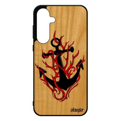 Coque En Bois Ancre A55 5g Silicone Graphique Vacances Fille Housse Flamme De Bateau Rouge Etui Frêne Imprimé Unique Samsung Galaxy