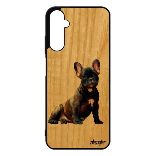 Coque Pour Galaxy A05s En Bois Silicone Chien Antichoc Bulldog Francais Blanc Chiot Peinture Gel Housse Dessin Mignon Design Samsung