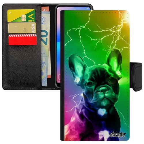 Coque Antichoc S24 Rabat Chien Smartphone Aimantée Multicolore Eclair Vert Chiot Bulldog Francais Animal Design Noir Samsung Galaxy