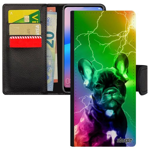 Coque Pour S24 Ultra Cuir Porte Cartes Chien Antichoc Telephone Multicolore Mobile Case Bulldog Francais Arc En Ciel Samsung Galaxy