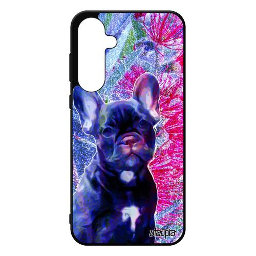 Coque Samsung A55 5g En Silicone Chien Chiot Gel Noir Bulldog Antichoc Cover Dessin Design Animal Nature Mignon Bleu Animaux Galaxy