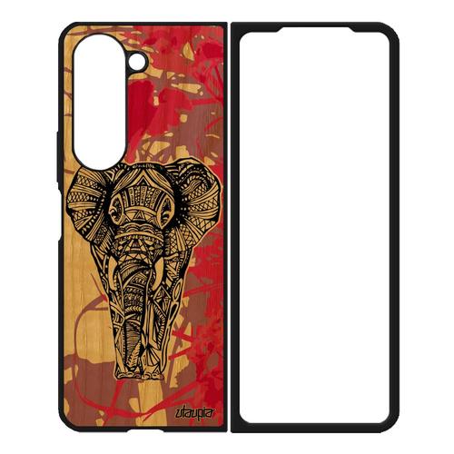 Coque Silicone Elephant Z Fold 5 En Bois Femme Etui Tribal Nature Telephone Dessin Zen Personnalisé Tpu Animal Rose Samsung Galaxy