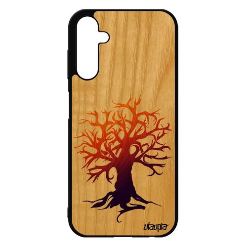 Coque En Bois Veritable Silicone Pour Samsung Galaxy A25 5g Peinture Arbre Housse Smartphone Orange Ecolo De Vie Zen Made In France