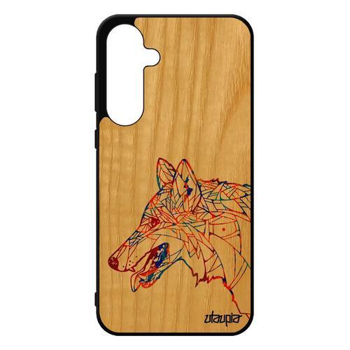 Coque Pour Samsung A55 5g Bois Silicone Loup Ethnique Tribal Chien Tattoo Telephone Homme Azteque Bleu Multicolore Portable Galaxy