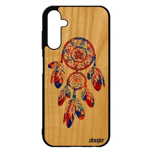 Coque En Bois Samsung Galaxy A25 5g Silicone Attrape Reve Housse Dreamcatcher Tatouage Receveur De Femme Plume Coloré Orange Bumper