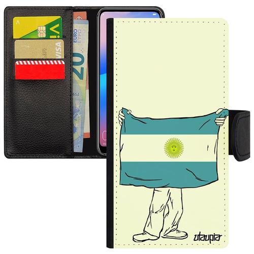 Coque Rabat Galaxy S24 Simili Cuir Porte Cartes Drapeau Argentine Argentin Telephone Etui Foot Personnalisé Jo Rugby Unique Samsung