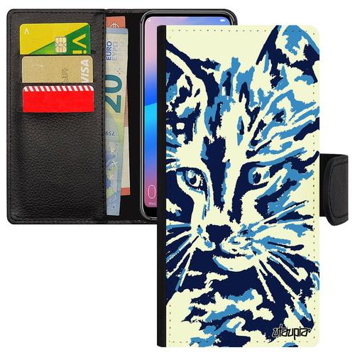 Coque Chat Samsung S24+ Plus Portefeuille Porte Cartes Art À Clapet Femme Mignon Chaton Petit Peinture 4g Bleu Made In France Galaxy