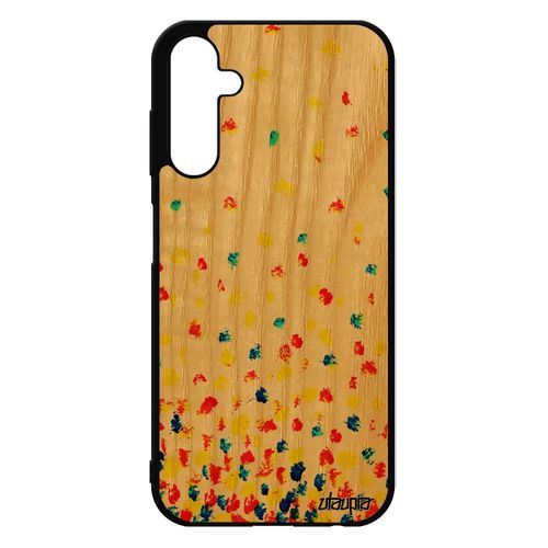Coque Bois Veritable Silicone Pour Samsung Galaxy A25 5g Confettis Pois Petales Caoutchouc Etui Dessin Orange Housse Jolie Effet De