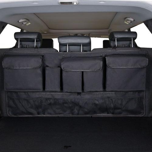 Joefnel Car Trunk Hanging Organizer, Thick Backseat Trunk Storage Bag With Robust Elastic Net, Car Trunk Tidy Storage Bag With Lids, Space Saving Expert-Black