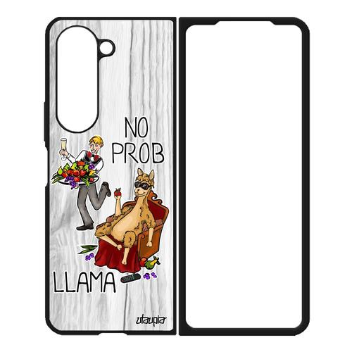 Coque En Silicone Galaxy Z Fold 5 No Prob Lama Telephone Alu Cartoon Mobile De Protection Humour Bande Dessinée Drole Gris Samsung