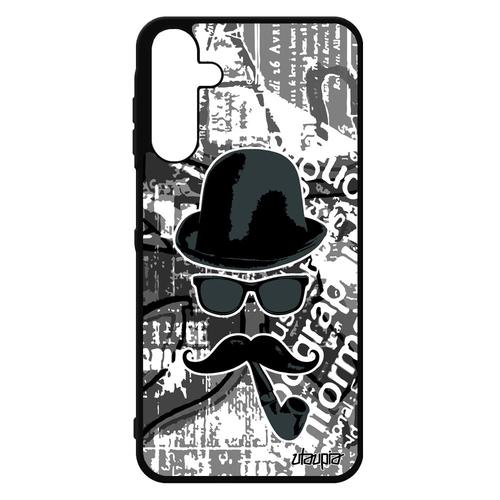 Coque Pour Samsung A15 4g 5g Silicone Moustache Pipe Peinture Vintage Case Journal Homme Smartphone Souple Noir Et Blanc Tag Galaxy