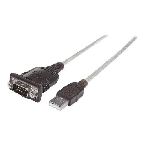 Manhattan USB-A to Serial Converter cable, 45cm, Male to Male, Serial/RS232/COM/DB9, Prolific PL-2303HXD Chip, Black/Silver cable, Three Year Warranty, Polybag - Adaptateur série - USB - RS-232