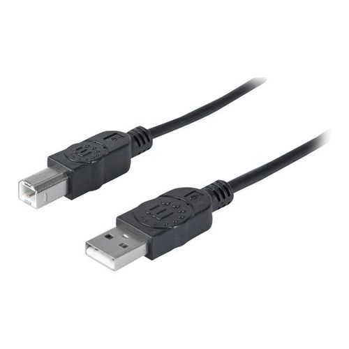 Manhattan USB-A to USB-B Cable, 1.8m, Male to Male, Black, 480 Mbps (USB 2.0), Hi-Speed USB, Lifetime Warranty, Polybag - Câble USB - USB (M) pour USB type B (M) - USB 2.0 - 1.8 m - moulé - noir