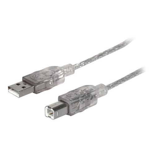 Manhattan USB-A to USB-B Cable, 5m, Male to Male, Translucent Silver, 480 Mbps (USB 2.0), Hi-Speed USB, Lifetime Warranty, Polybag - Câble USB - USB (M) pour USB type B (M) - USB 2.0 - 5 m -...