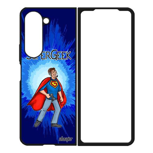 Coque Super Geek Z Fold 5 Silicone Comics Gamer Texte Play Heros Bande Dessinée Jeux Video Case Humoristique Console Samsung Galaxy