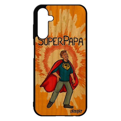 Coque Bois Silicone Antichoc Samsung Galaxy A25 5g Super Papa Enfant Housse 4g Comics Cadeau Fete Des Peres Humour Heros Bd Orange