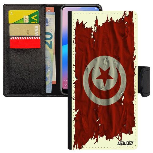 Coque Pour Samsung Galaxy S24+ Plus Cuir Portefeuille Porte Cartes Drapeau Tunisie Tunisien Telephone Original Coupe Du Monde Foot