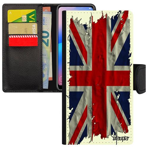 Coque À Rabat Samsung S24 Simili Cuir Portefeuille Porte Cartes Drapeau Union Jack Angleterre Anglais Foot Tissu Royaume Unis Galaxy