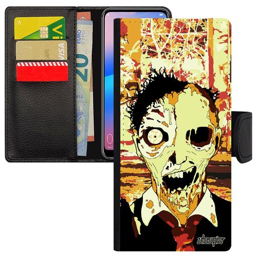 Coque Zombie De Protection Samsung Galaxy A25 5g Simili Cuir Immeuble Revenant Ruine Mort Vivant Gore Garcon Apocalypse Ville Orange