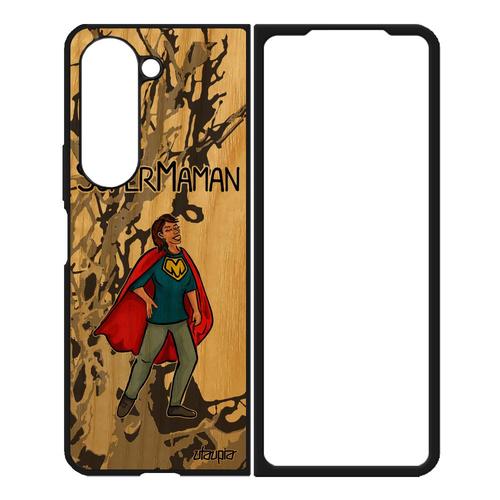 Coque Pour Samsung Z Fold 5 Bois Silicone Super Maman Bebe Dessin Famille Souple Comics Texte Mere Portable De Protection 4g Galaxy