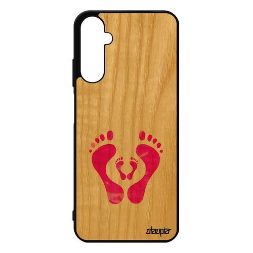 Coque Samsung A05s Bois Silicone Trace De Pas Pied Personnalisé Cadeau De Naissance Pas Cher Famille Housse Amour Artisanat Galaxy