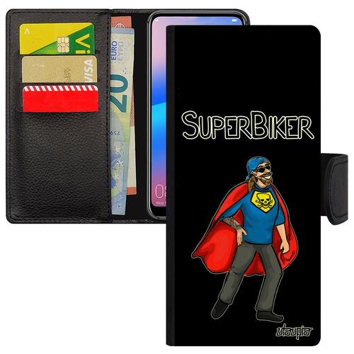 Coque Pour S24 Ultra Cuir Portefeuille Super Biker Motard Comics Personnalisé Humour Aimantée De Protection Heros Bd Samsung Galaxy