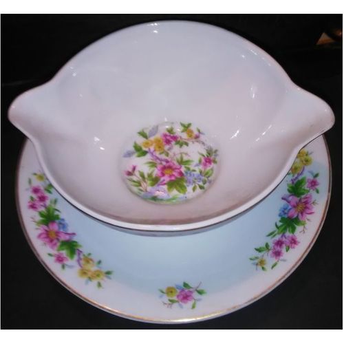 Saucière - En Porcelaine De Limoges - Décor Petites Fleurs
