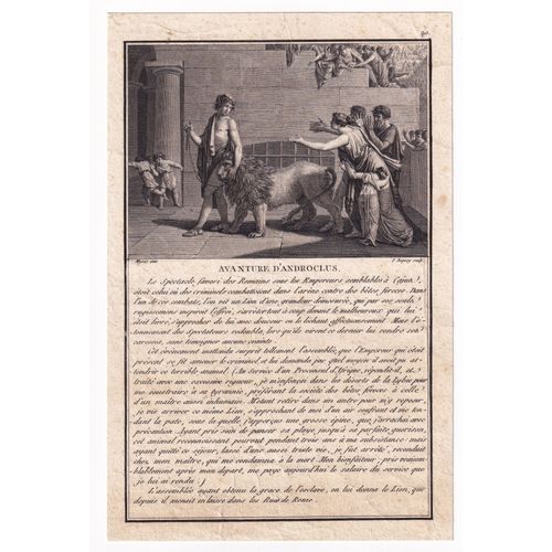 Gravure 1825 Androclès Androclus Esclave Esclavage Lion Rome Empire Romain Cirque