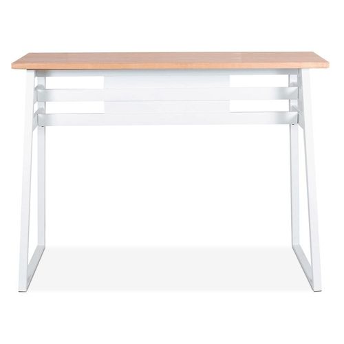 Table De Bar Haute 'niki' En Bois Finition Naturelle Et Pied En Métal Blanc - 150x60 Cm