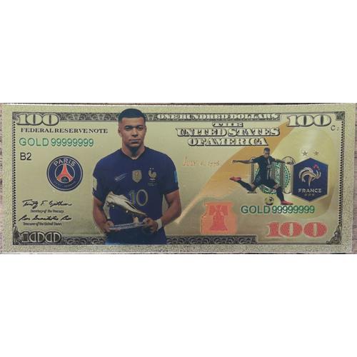 Billet 100 Dollars Commémoratif Kilian Mbappe Paris Psg Polymère Gold Or Trophée