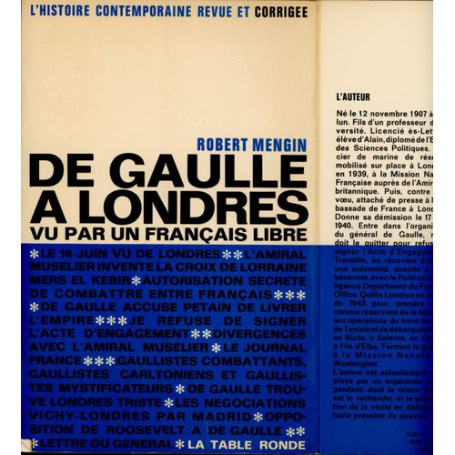 De Gaulle À Londres Vu Par Un Français Libre Mengin Robert Ed Table Ronde 1965