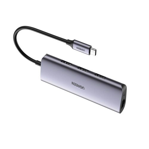 Adapter Hub Ugreen, Usb-c Do 3xusb 3.0a, 1x Rj45 (grey)