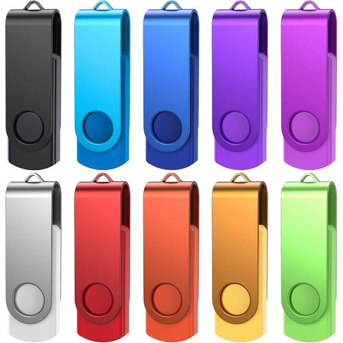 Cle USB 4 Go Lot de 10 USB 2.0 Clé USB Flash Drive Rotative Clef USB Couleur Mixte Mémoire Stick Métal Flash Drive avec Cordes