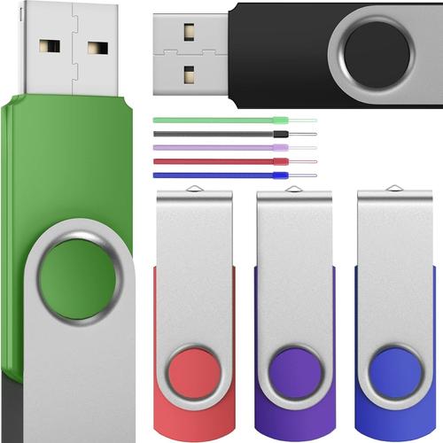 5 unités Clés USB 3.0 8 Go - Clé USB rotative Multicolore 8 Go Clé USB Portable et économique - Clé USB de Stockage de données avec 5 Cordons pour la Famille par