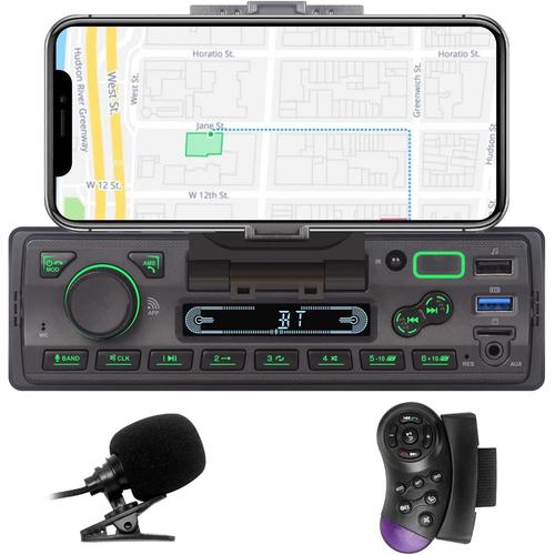Autoradio avec Bluetooth Single Din avec Application Contrôle MP3 Prise en Charge des appels Mains Libres/USB/FM/AM/TF/AUX-in/EQ Set, récepteurs de Radio