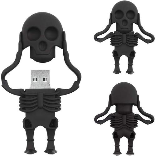 Clé USB de 32 Go en Forme de Squelette de Dessin Animé Pendrive Amusante USB Mémoire Stick Cadeau (Noir)